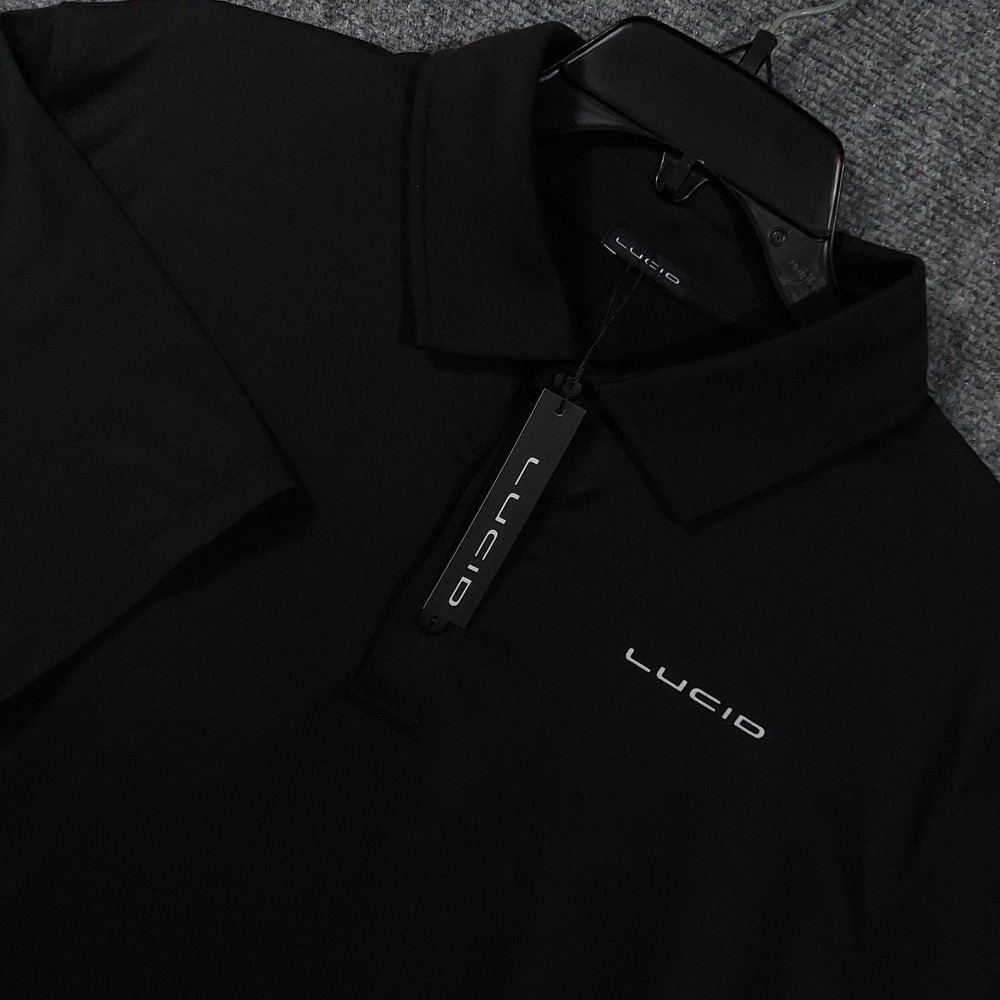 Lucid Polo Shirt Mens 2XL Black Logo Stretch Performance Jersey‎ Short Sleeve